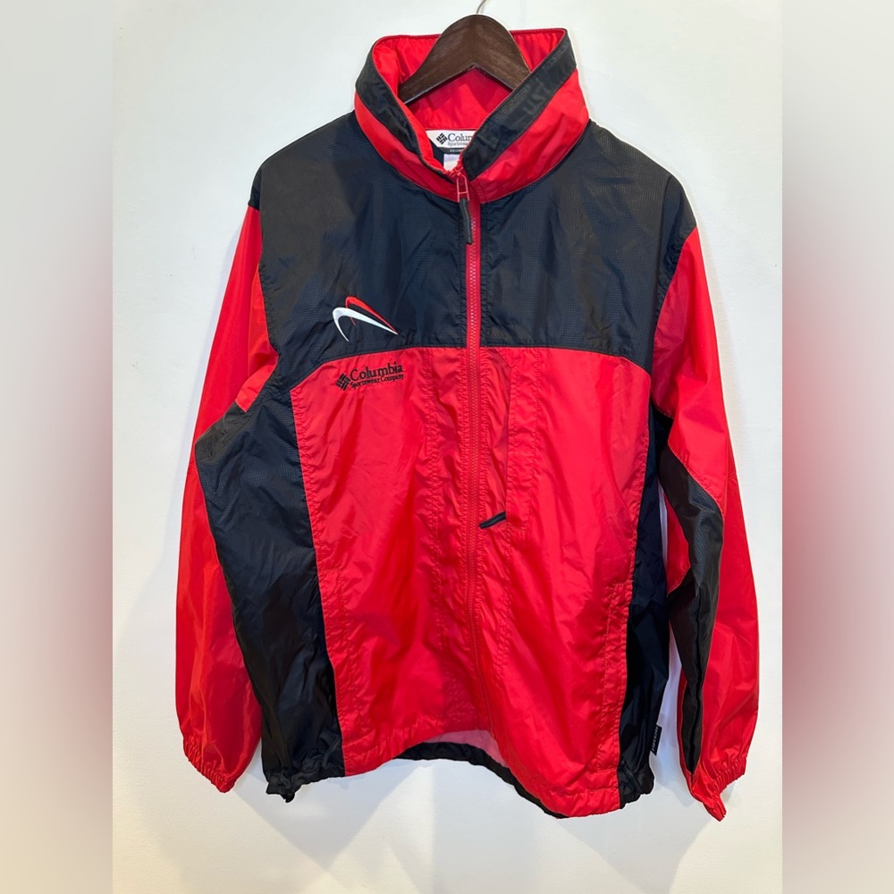 Columbia Windbreaker w/ Packable Hood Red Black Medium